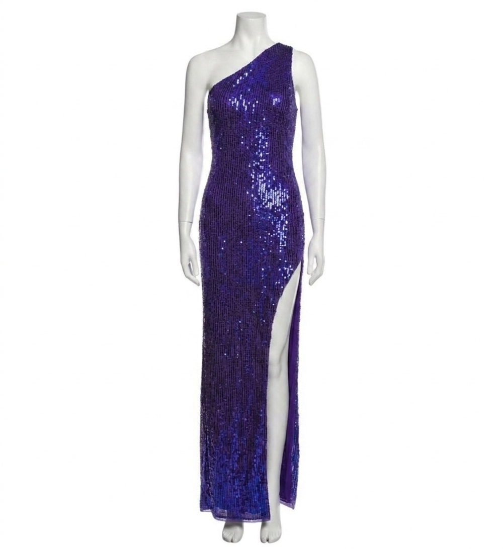 NEW MAC DUGGAL darla asymmetrical one shoulder formal prom dress in violet